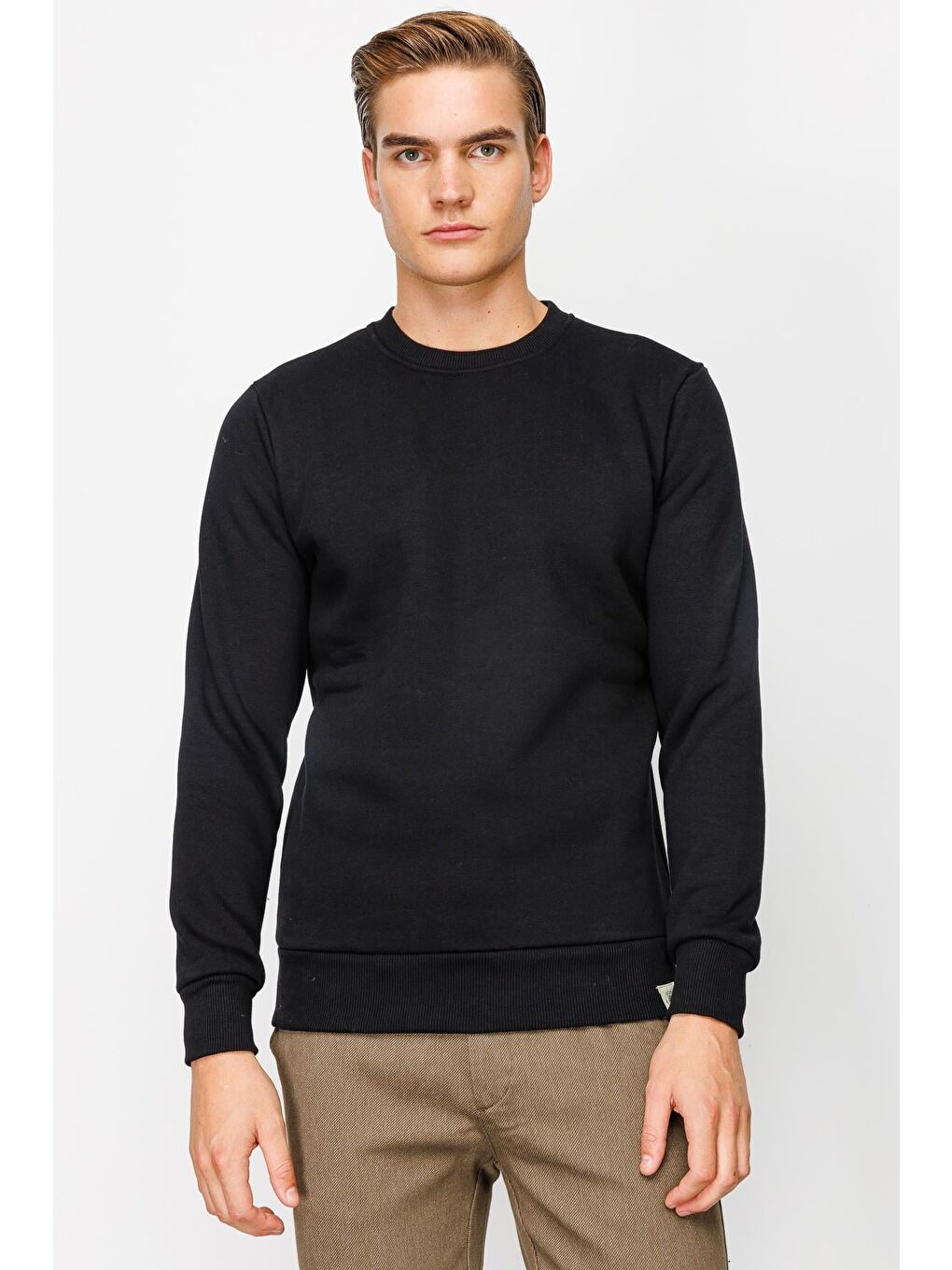 Erkek Siyah Bisiklet Yaka Sweatshirt-6