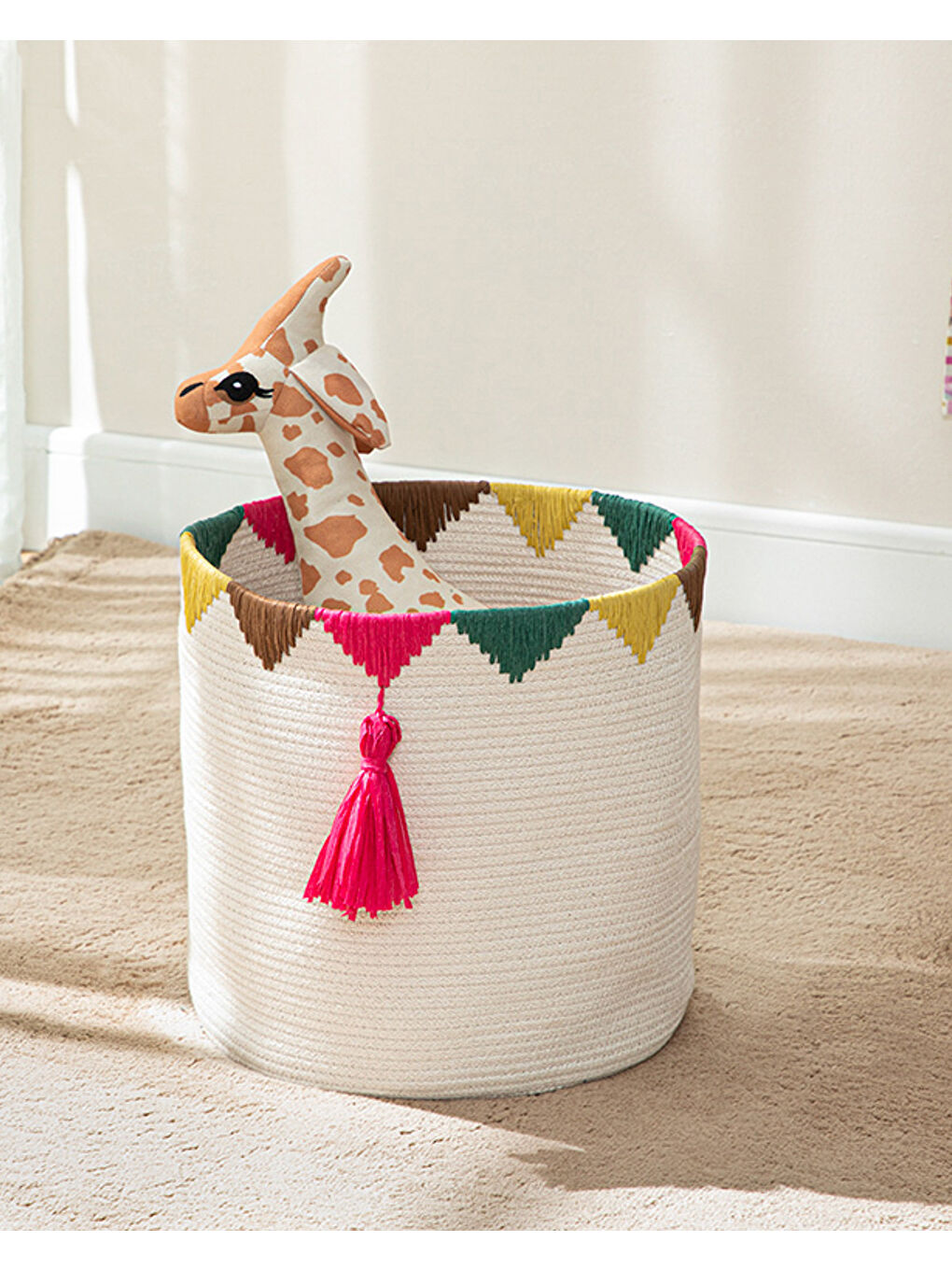 Pamuk Sepet Örgü Oyuncak Sepeti Ekru