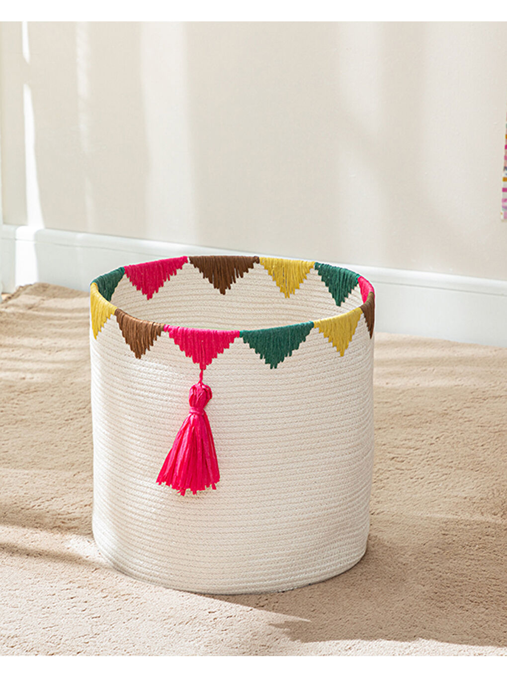 Pamuk Sepet Örgü Oyuncak Sepeti Ekru-1