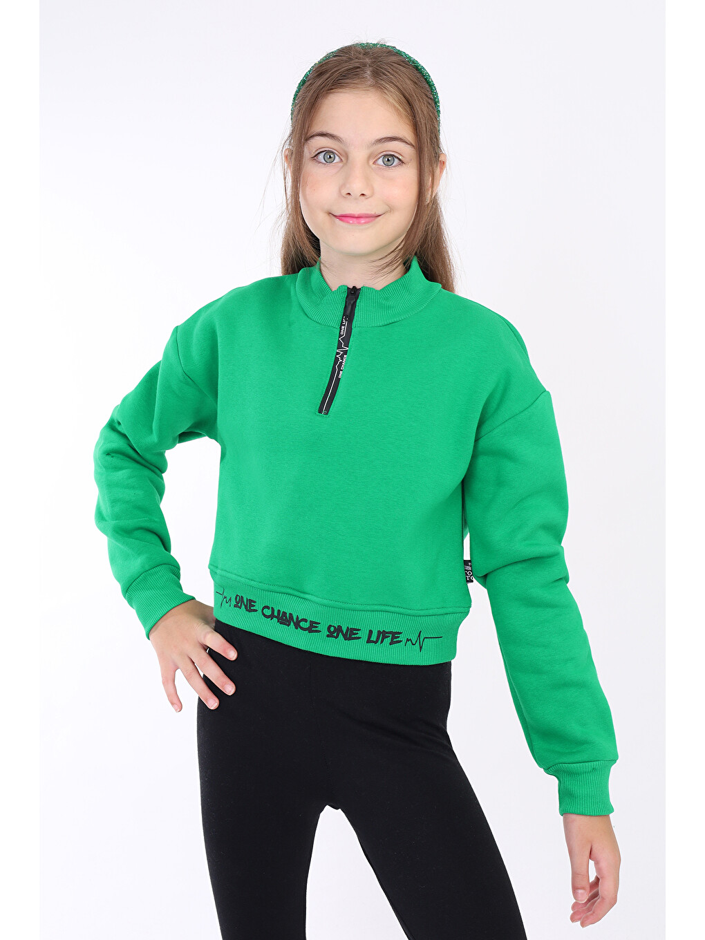 Yeşil Kız Çocuk Baskılı Sweatshirt