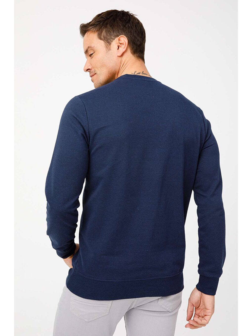 Erkek Lacivert Modernfit / Ekstra Dar Kalıp Bisiklet Yaka Sweatshirt-1