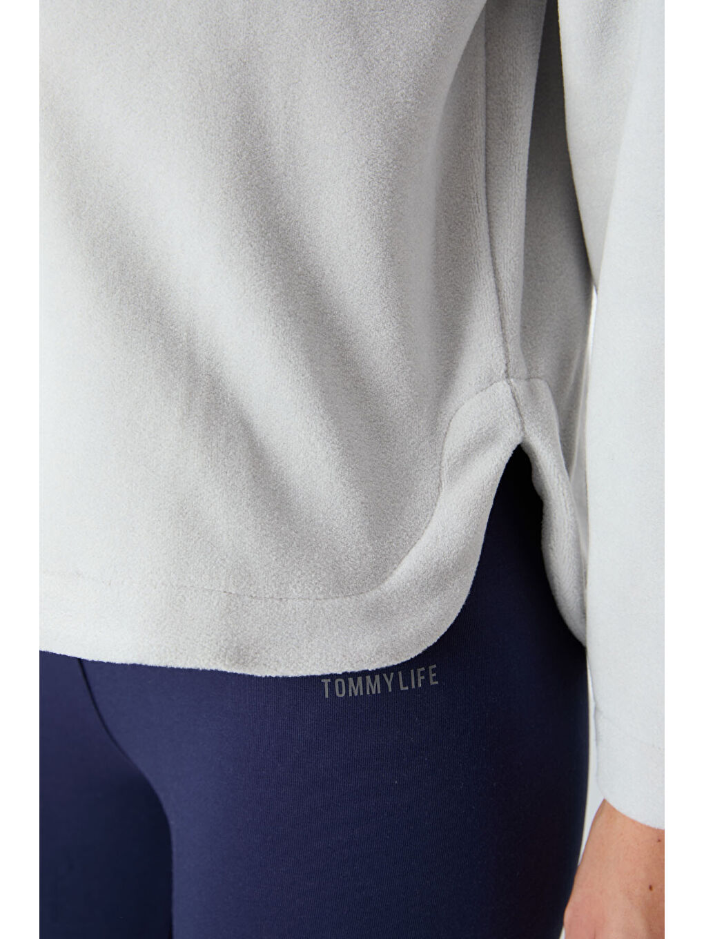 Bej Taş Kalın Yumuşak Dokulu Kapüşonlu Oversize Nakışlı Polar Kadın Sweatshirt  97286-4