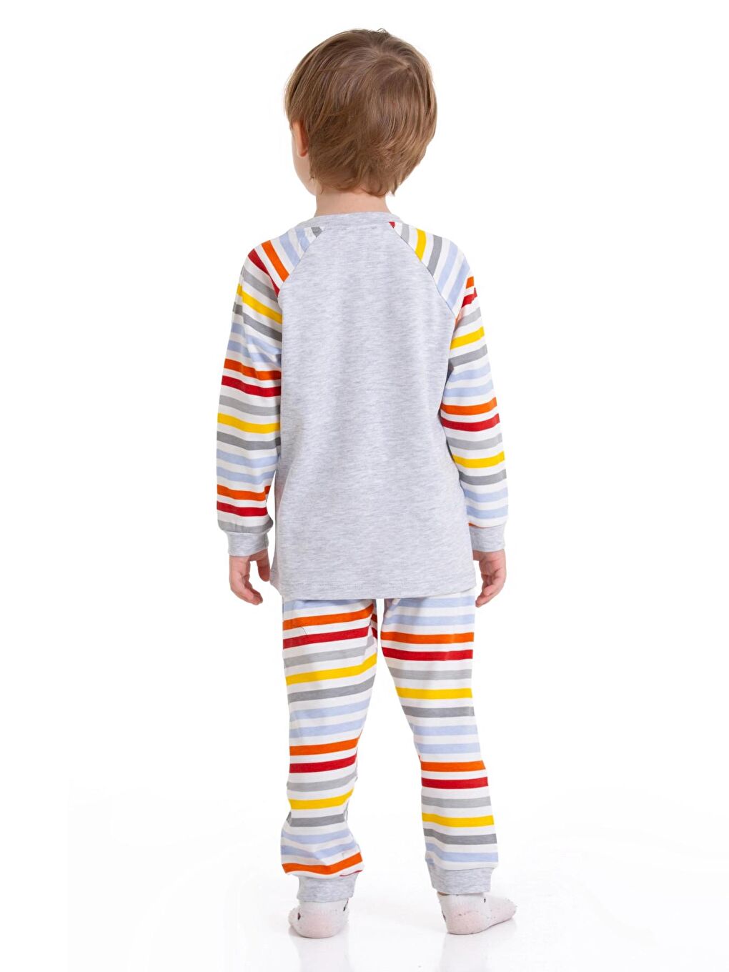 Gri Astronot Baskılı Çizgili Pijama Takım 54210-4