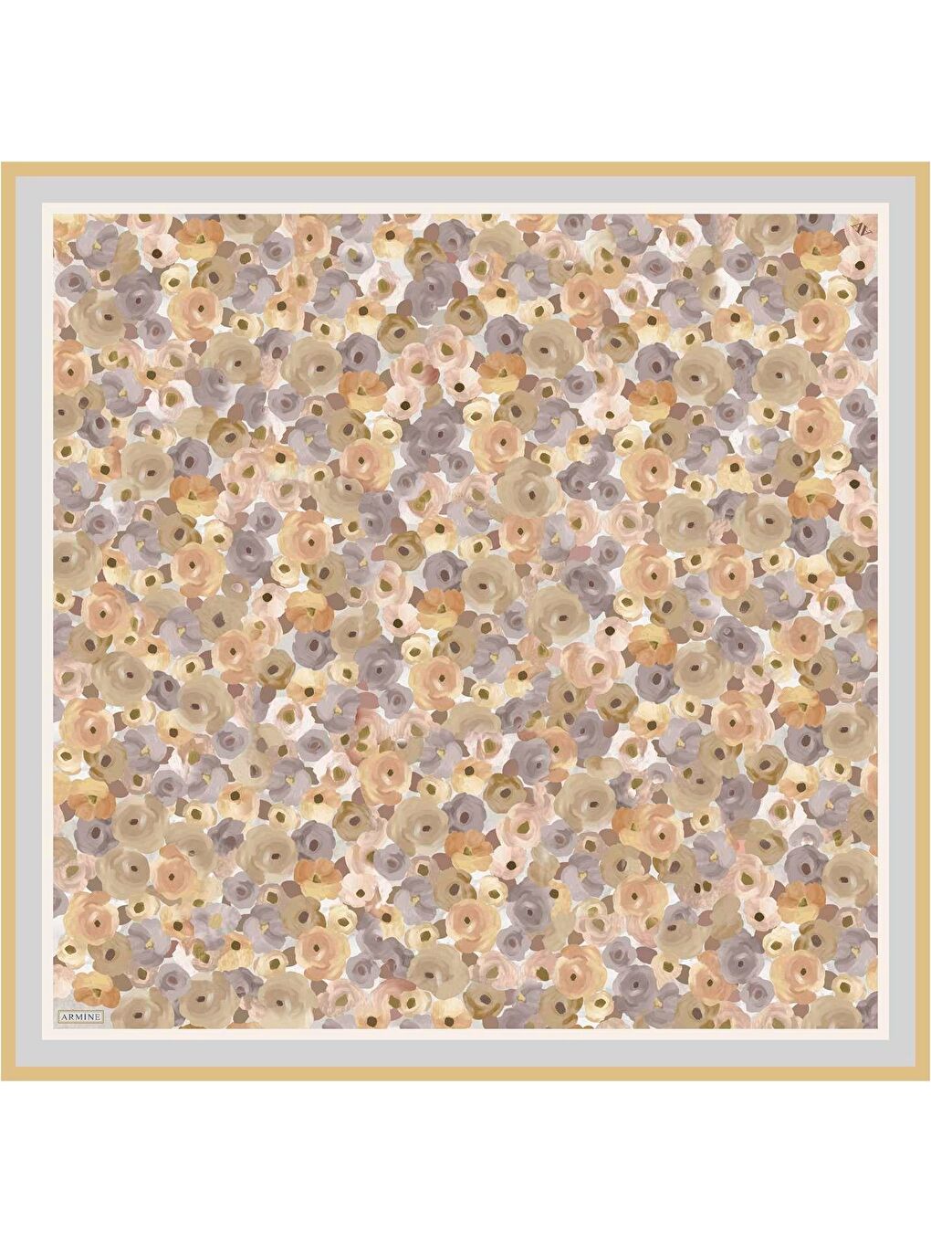 Kahverengi Çiçek Desenli Saf İpek Twill Eşarp 9300 37-2