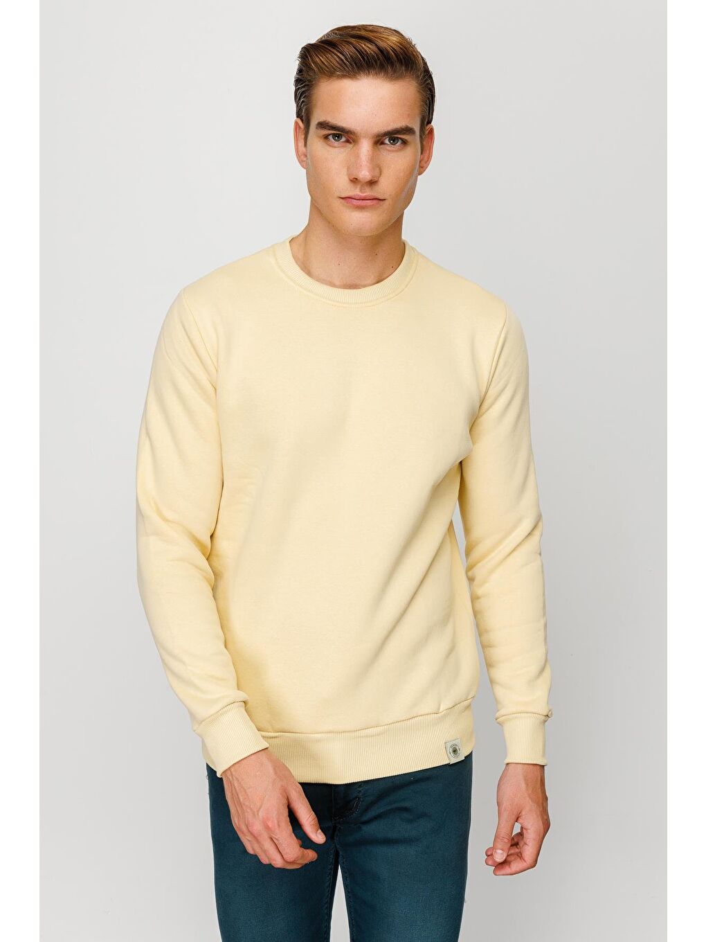 Erkek Sarı Bisiklet Yaka Sweatshirt-1