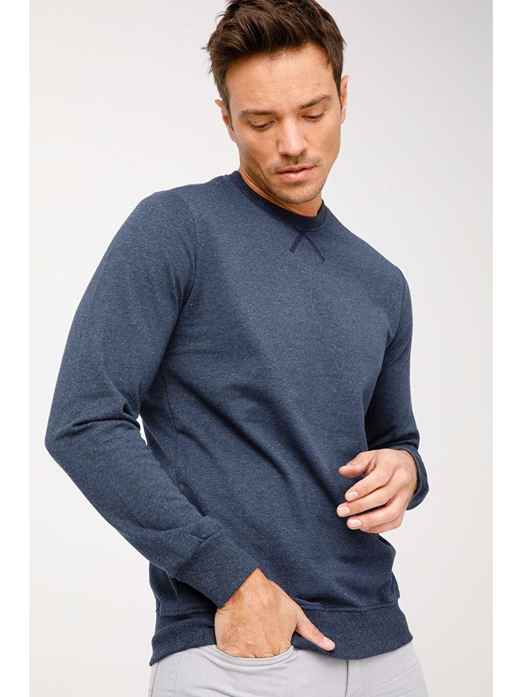 Mavi Erkek İndigo Modernfit / Ekstra Dar Kalıp Bisiklet Yaka Sweatshirt-4