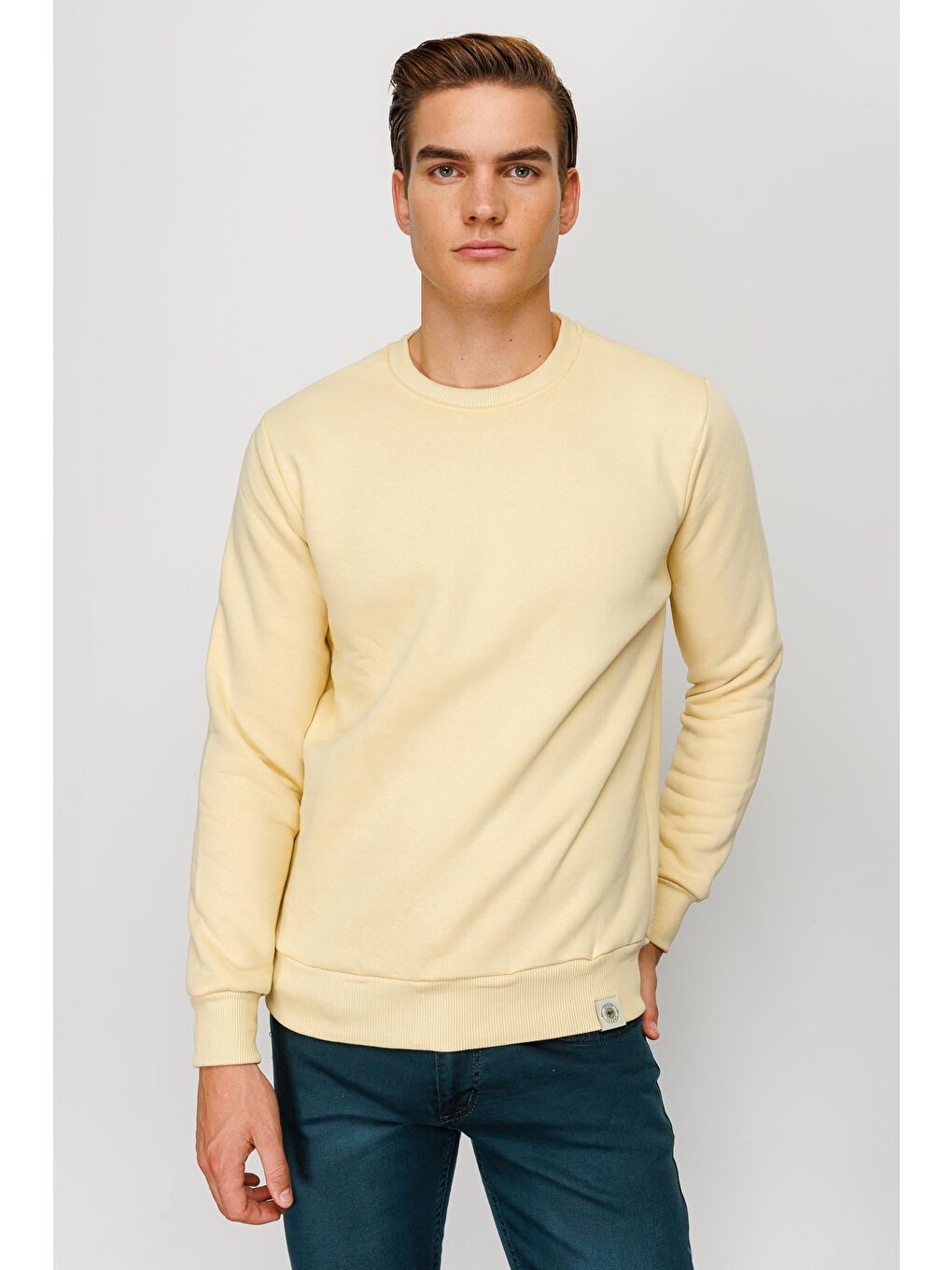 Erkek Sarı Bisiklet Yaka Sweatshirt-2