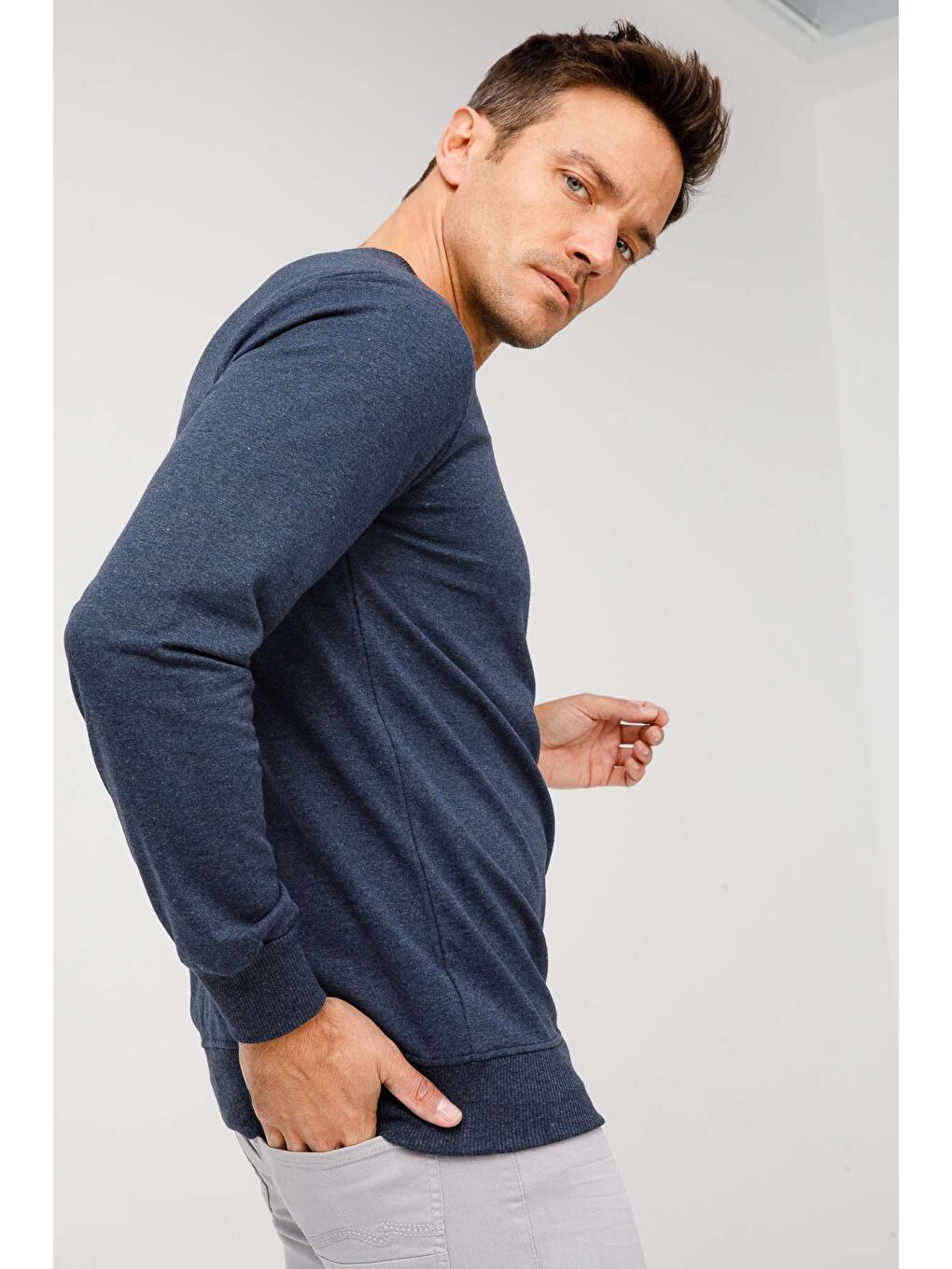 Mavi Erkek İndigo Modernfit / Ekstra Dar Kalıp Bisiklet Yaka Sweatshirt-5