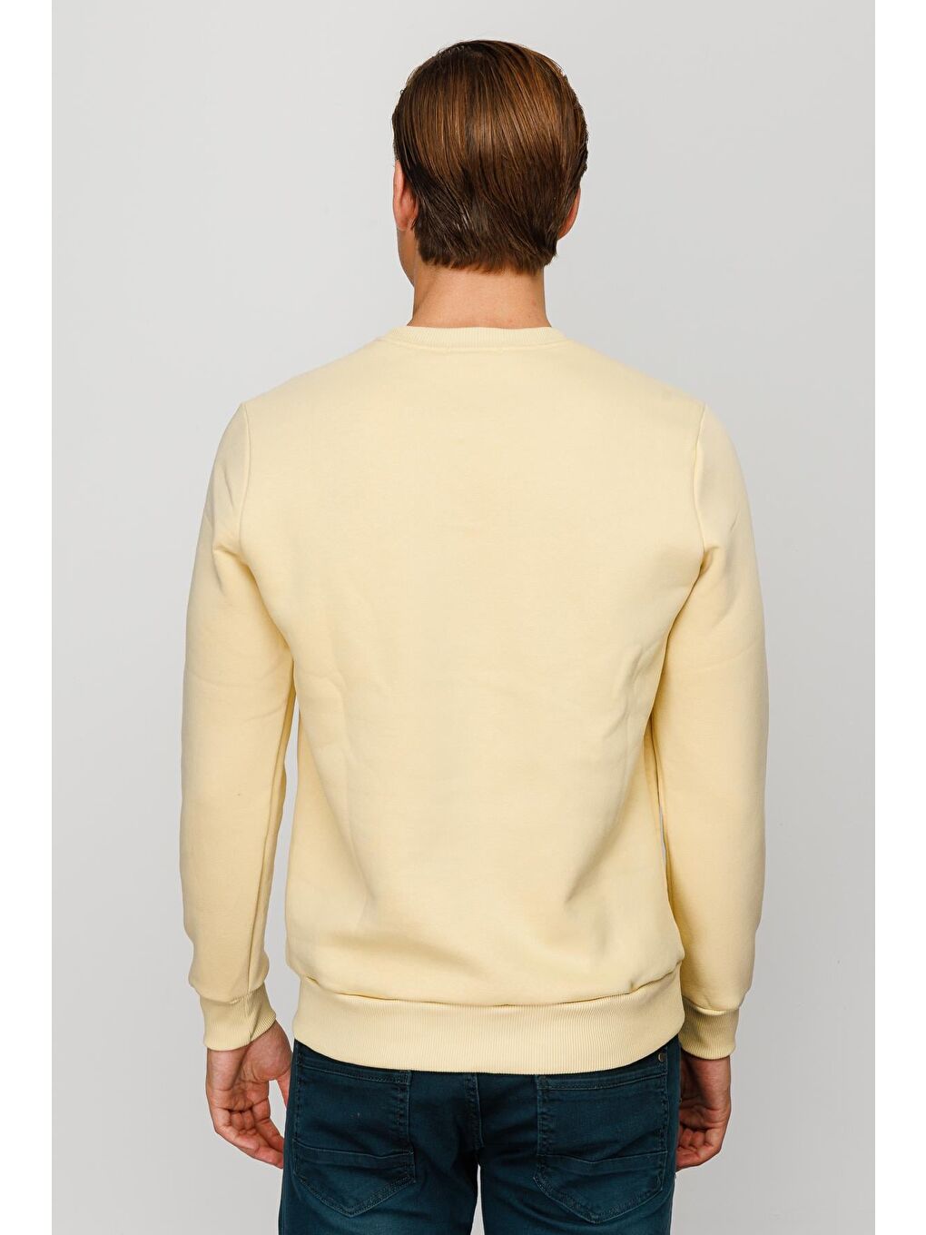 Erkek Sarı Bisiklet Yaka Sweatshirt-3