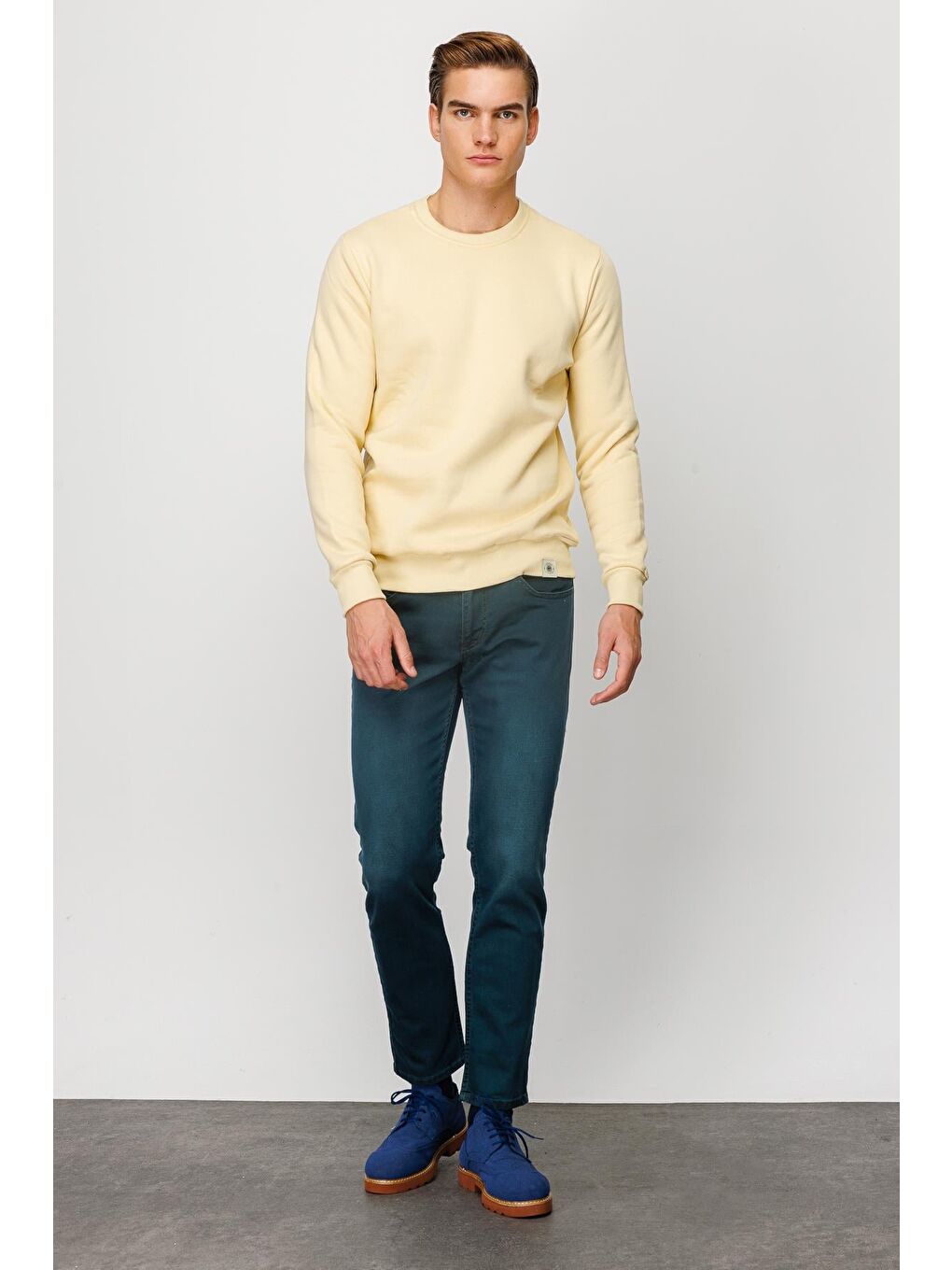 Erkek Sarı Bisiklet Yaka Sweatshirt-4