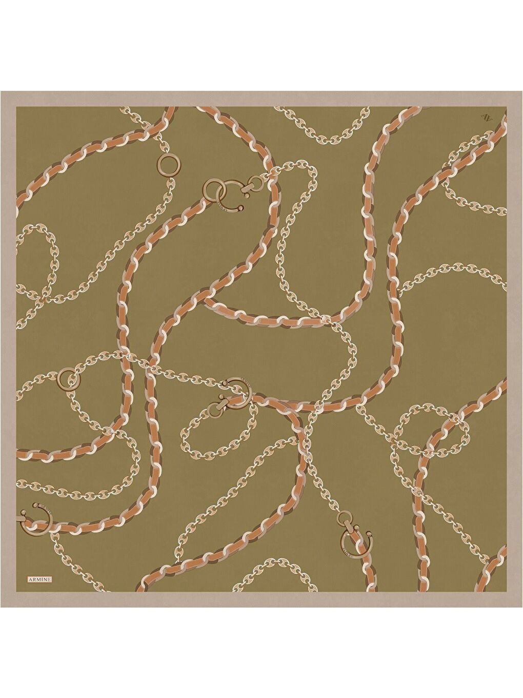 Kahverengi Klasik Desenli Saf İpek Twill Eşarp 9346 39-3