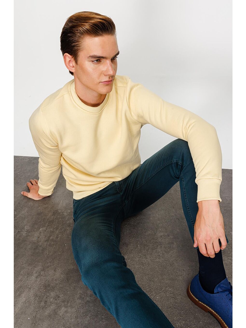 Erkek Sarı Bisiklet Yaka Sweatshirt-6