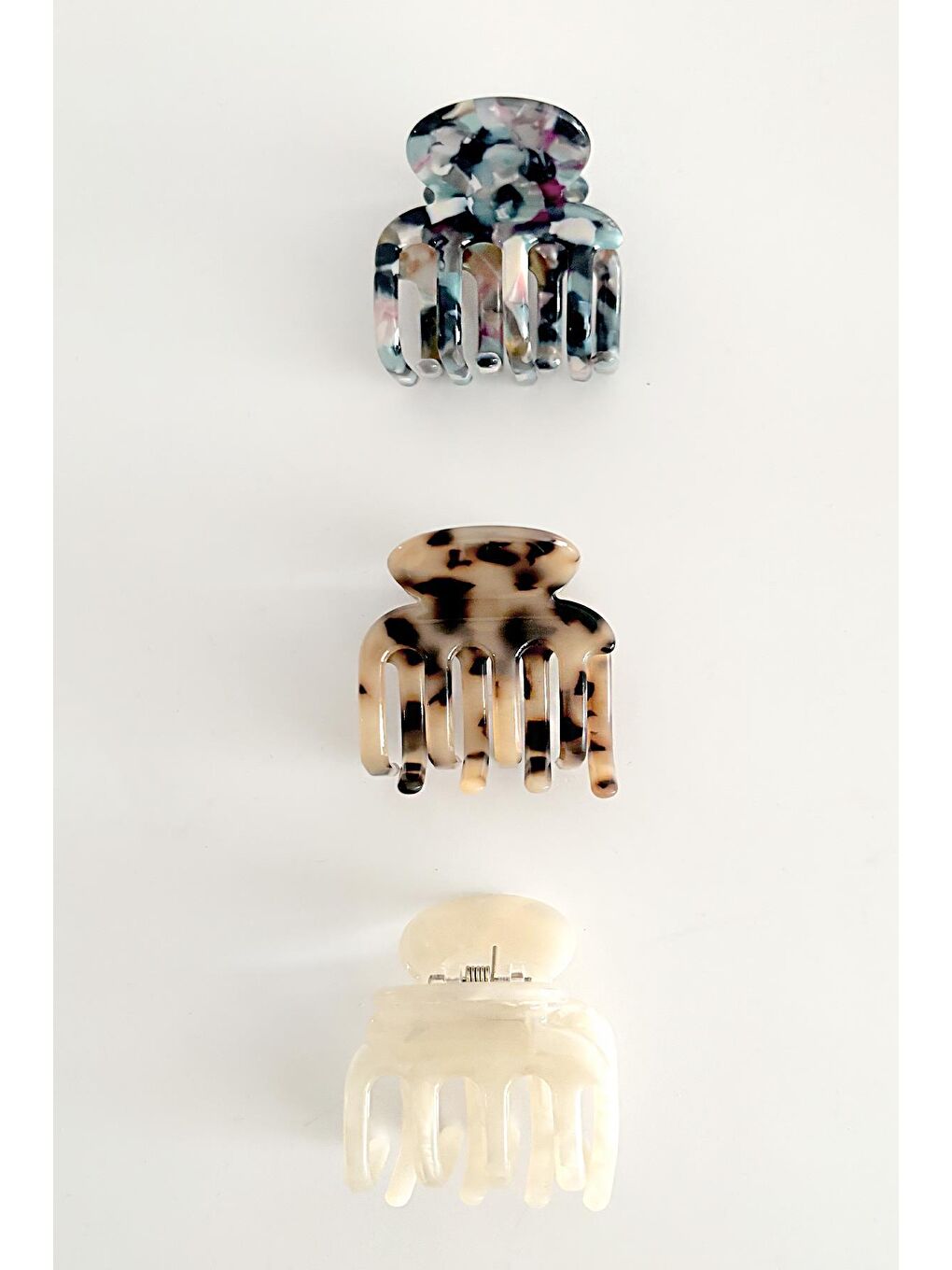 Mavi Lüks Akrilik 4 Dişli 4cm Naturel Renkler Kemik Toka 3'lü Paket