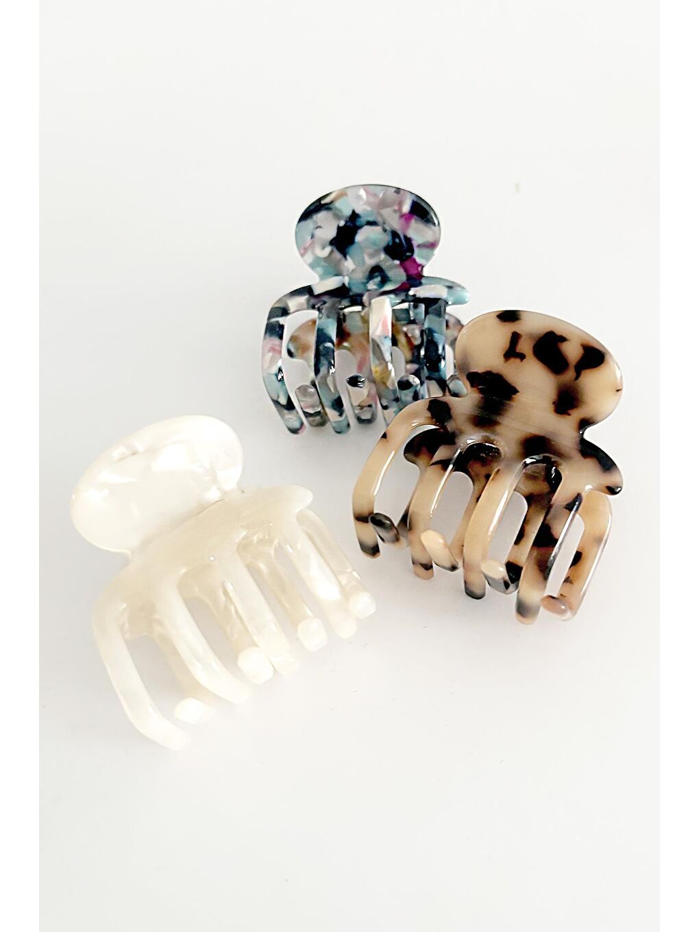 Mavi Lüks Akrilik 4 Dişli 4cm Naturel Renkler Kemik Toka 3'lü Paket-1