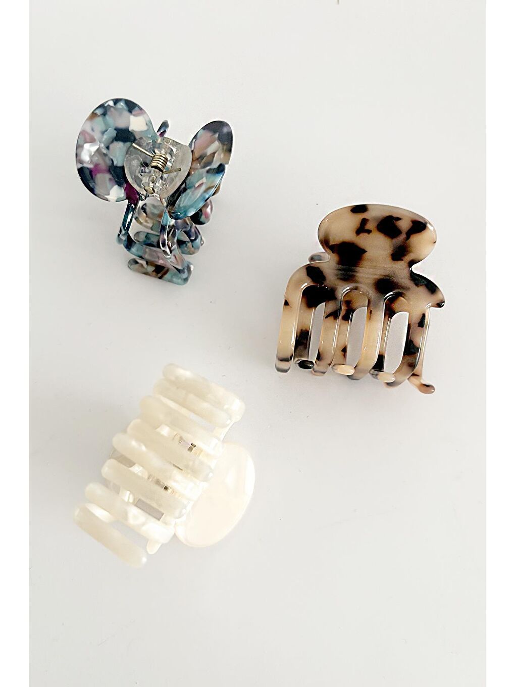 Mavi Lüks Akrilik 4 Dişli 4cm Naturel Renkler Kemik Toka 3'lü Paket-2