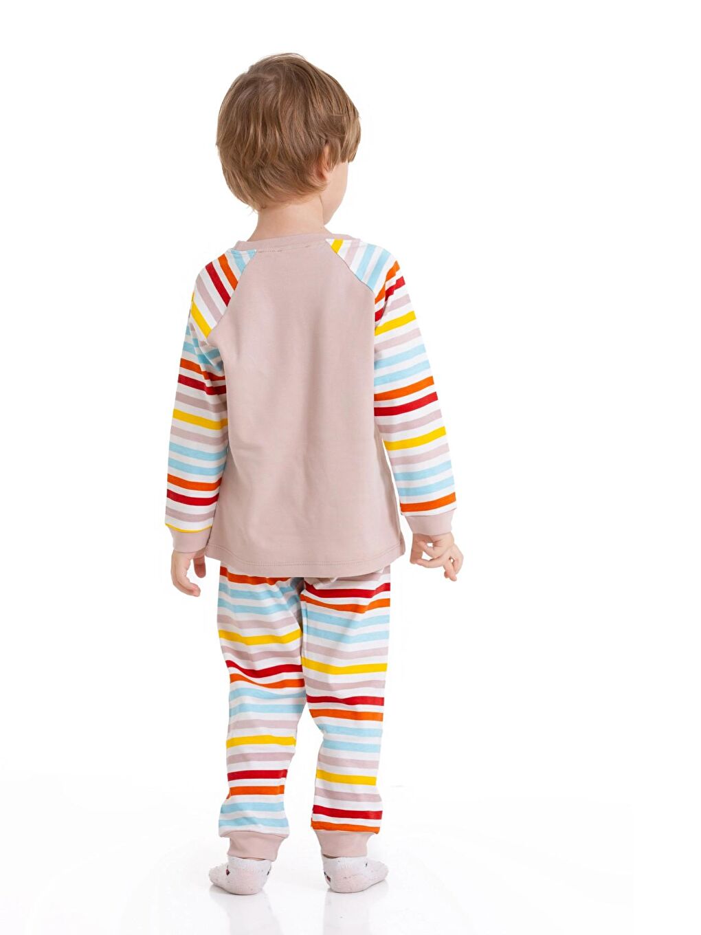 Bej Astronot Baskılı Çizgili Pijama Takım 54210-4