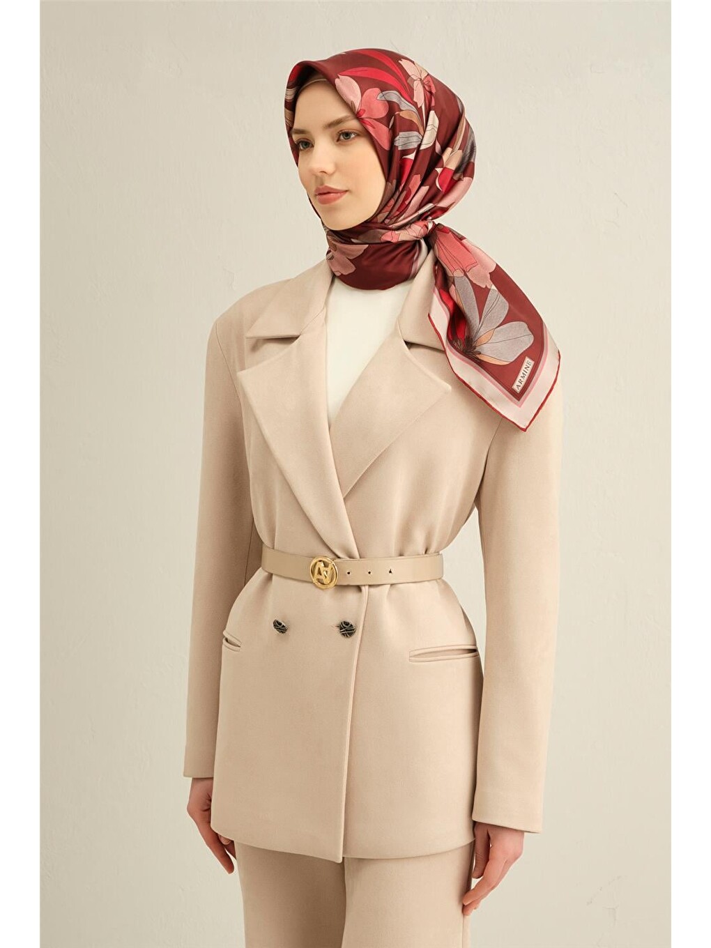 Bordo Çiçek Desenli Saf İpek Sura Eşarp 9312 85