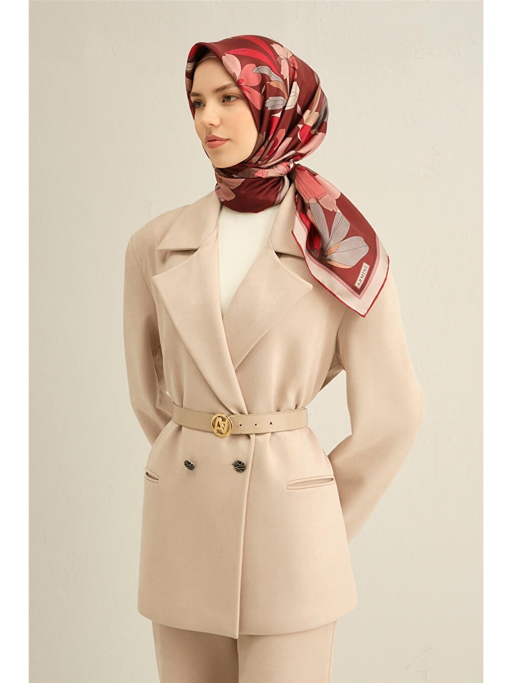 Bordo Çiçek Desenli Saf İpek Sura Eşarp 9312 85-1