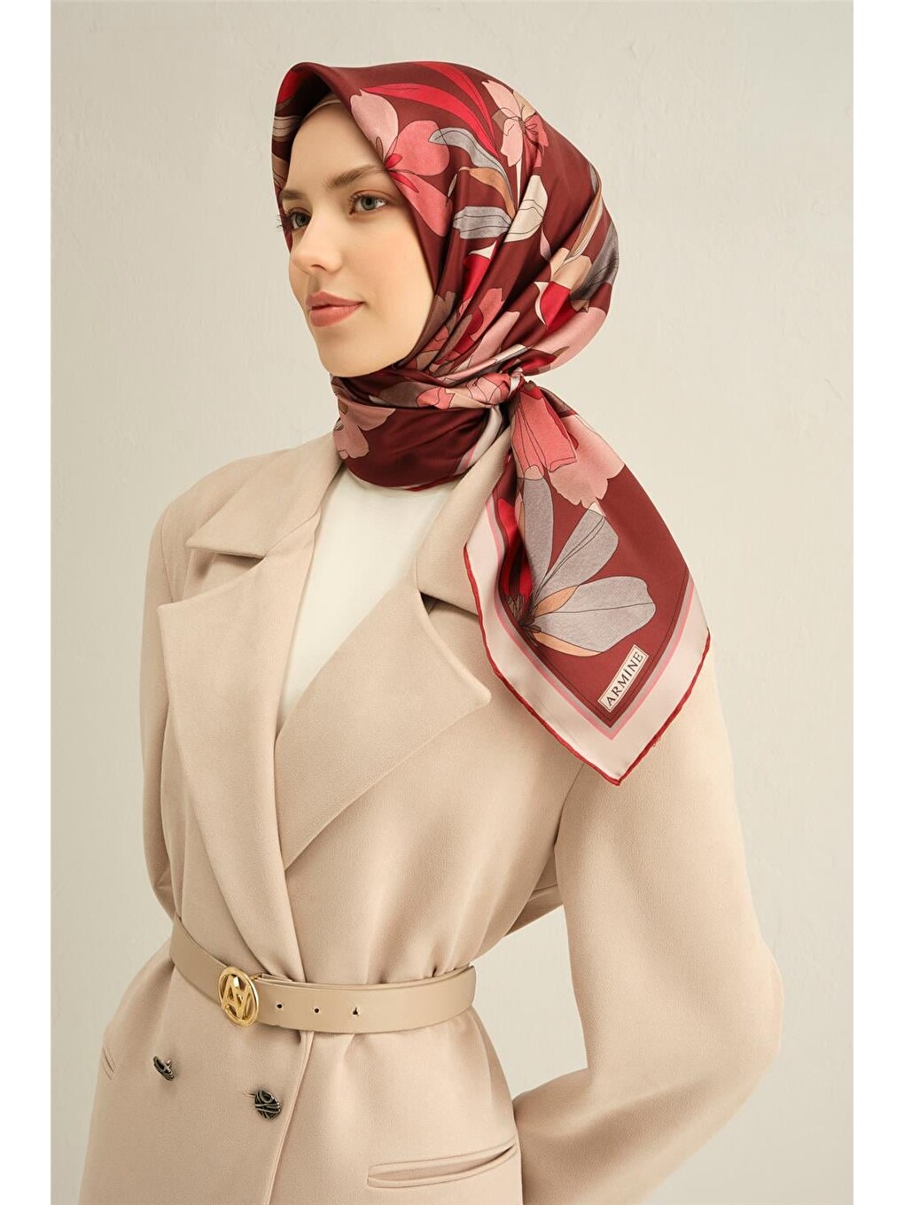 Bordo Çiçek Desenli Saf İpek Sura Eşarp 9312 85-2