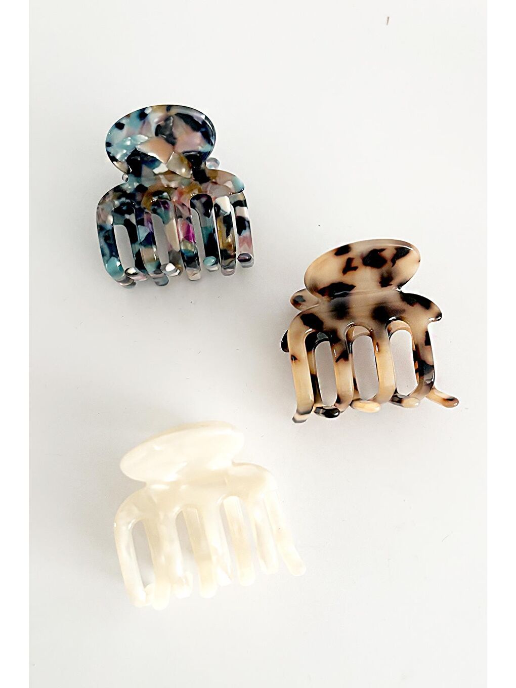 Mavi Lüks Akrilik 4 Dişli 4cm Naturel Renkler Kemik Toka 3'lü Paket-3