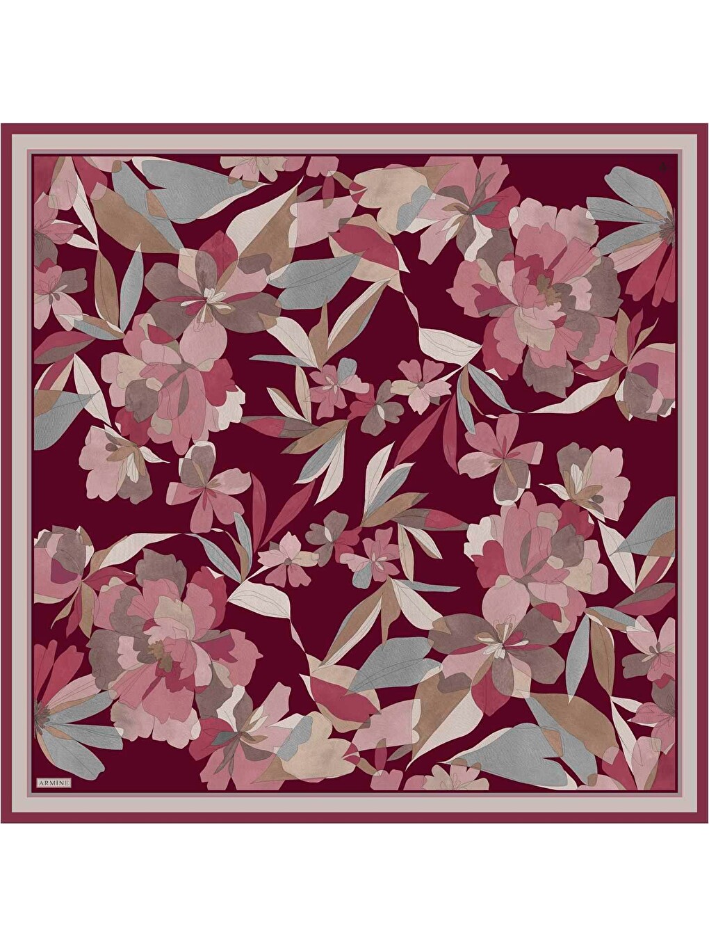 Bordo Çiçek Desenli Saf İpek Sura Eşarp 9312 85-3
