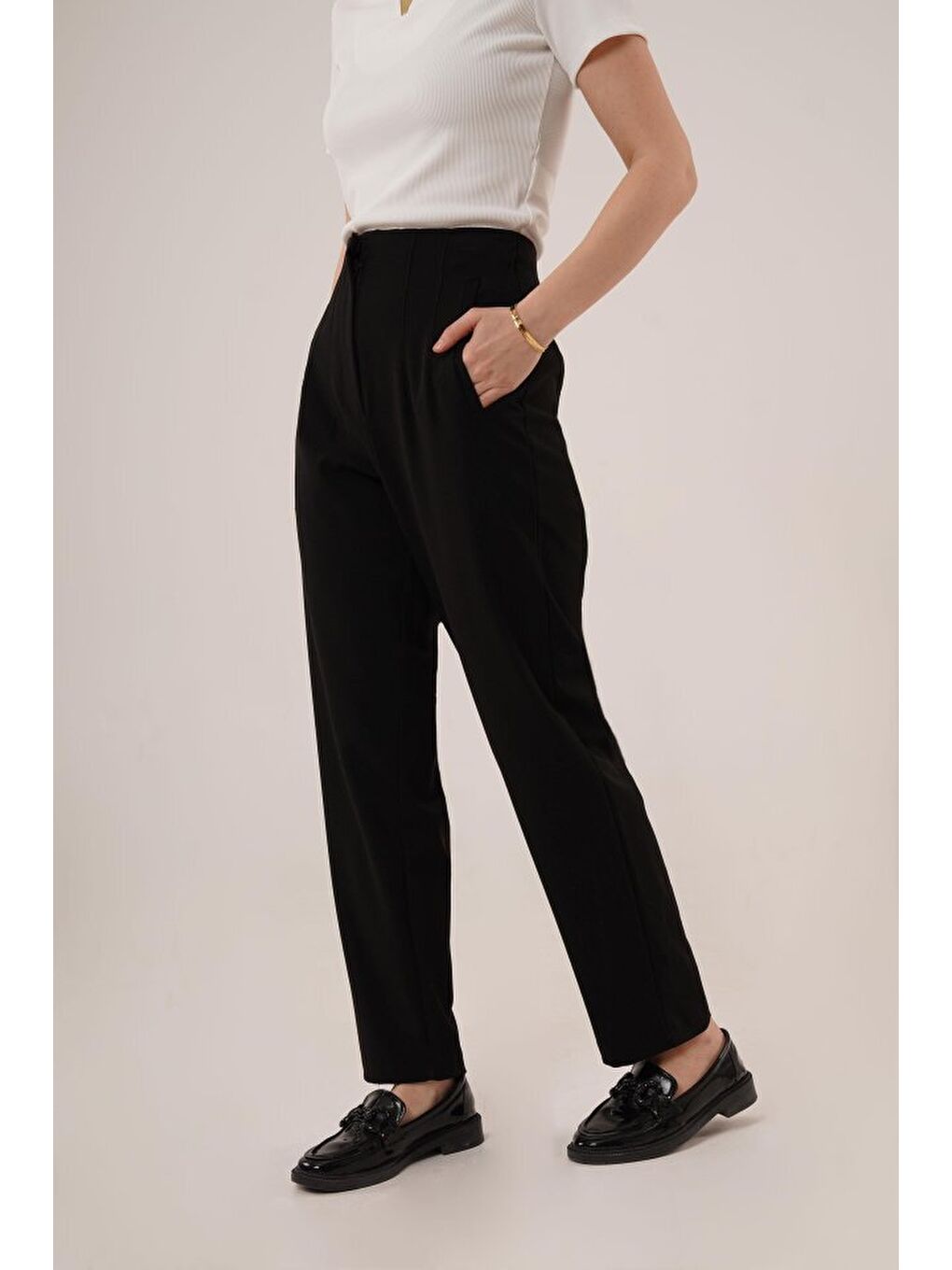 Çift Pens Detaylı Siyah Pantolon