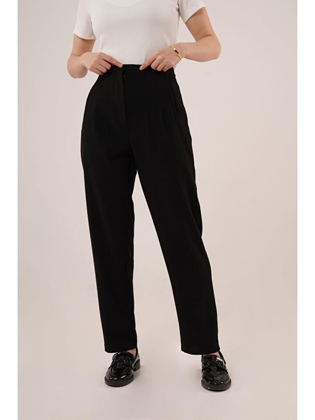 Çift Pens Detaylı Siyah Pantolon-2