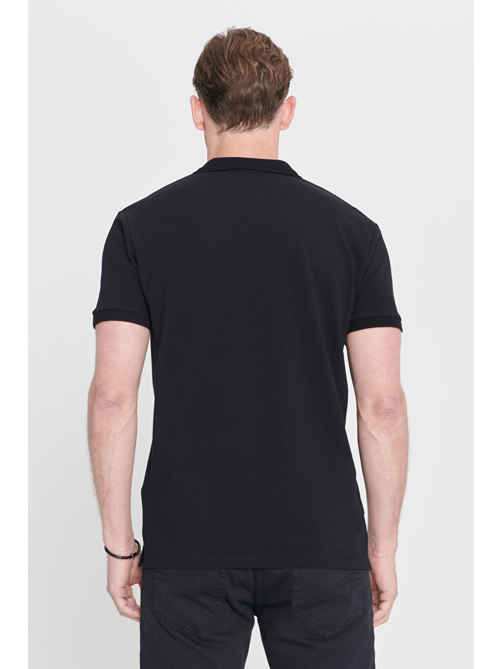 Erkek Siyah Slim Fit Dar Kesim Polo Yaka %100 Pamuk Kısa Kollu Tişört-5