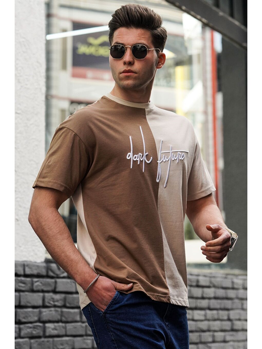Bej Erkek Tişört 5237