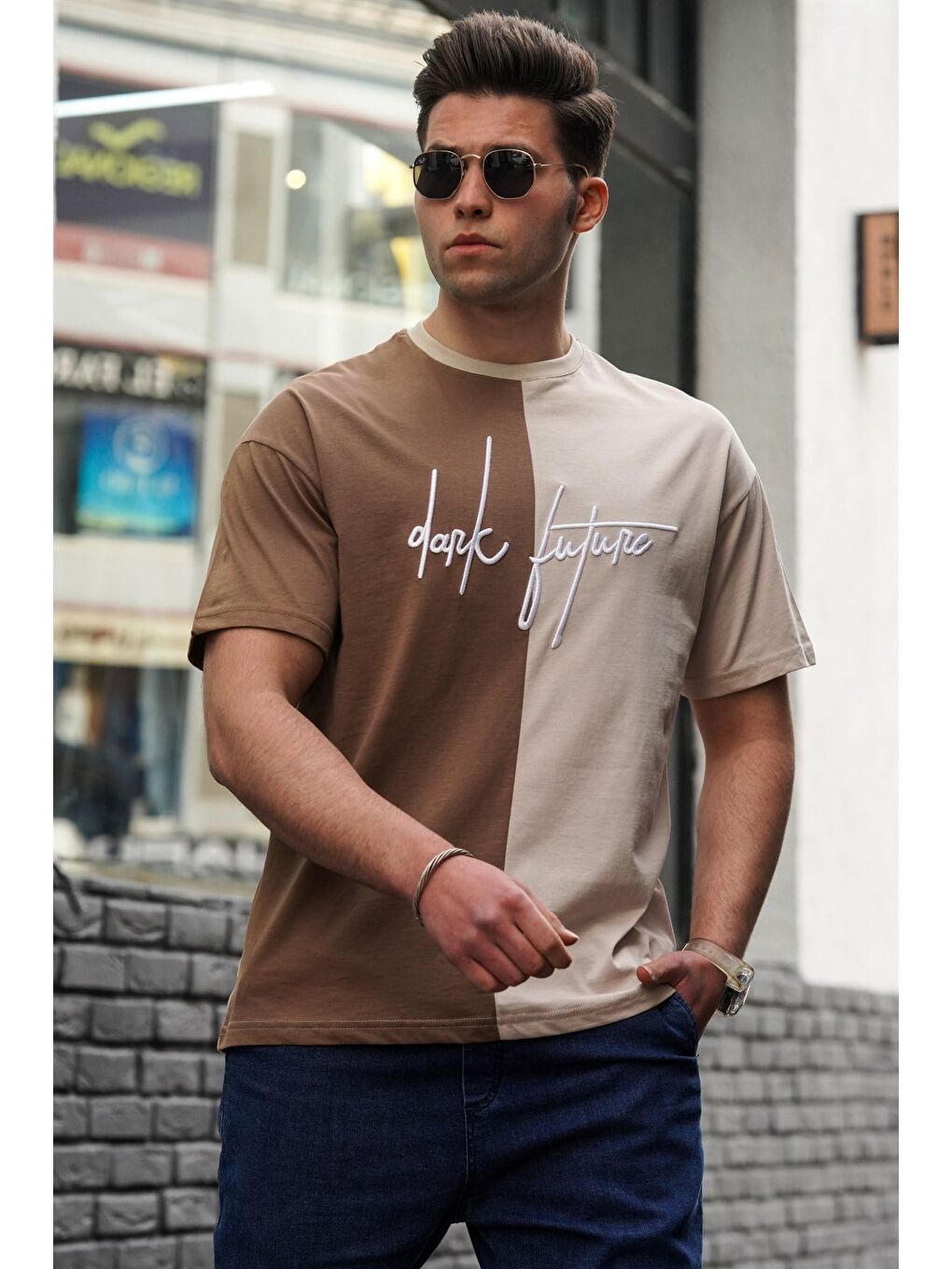 Bej Erkek Tişört 5237-1