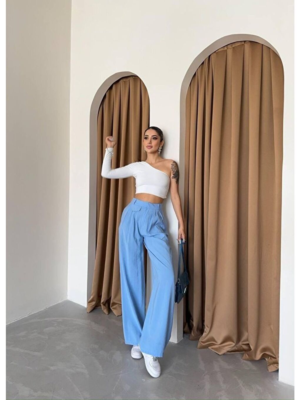 PİLE VE CEP KAPAK DEYALI SALAŞ PANTOLON - Mavi