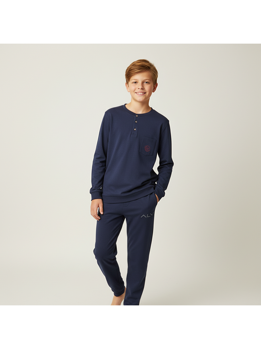 Genç Erkek Pamuklu Lacivert Renk Pijama Takımı Al007 V1 Bb2436-2