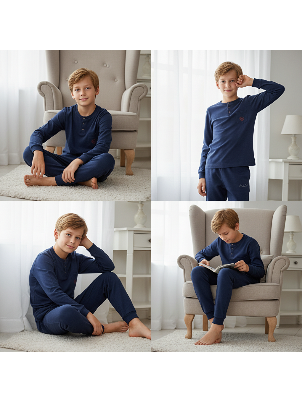 Genç Erkek Pamuklu Lacivert Renk Pijama Takımı Al007 V1 Bb2436-3