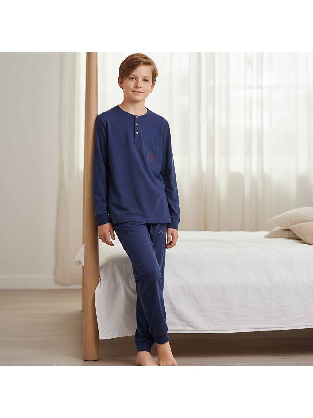 Genç Erkek Pamuklu Lacivert Renk Pijama Takımı Al007 V1 Bb2436-5