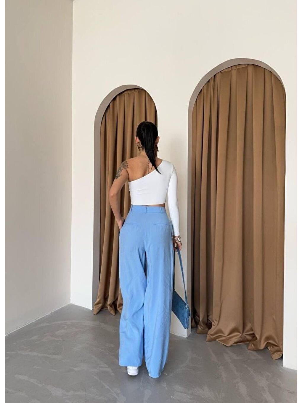 PİLE VE CEP KAPAK DEYALI SALAŞ PANTOLON - Mavi-3