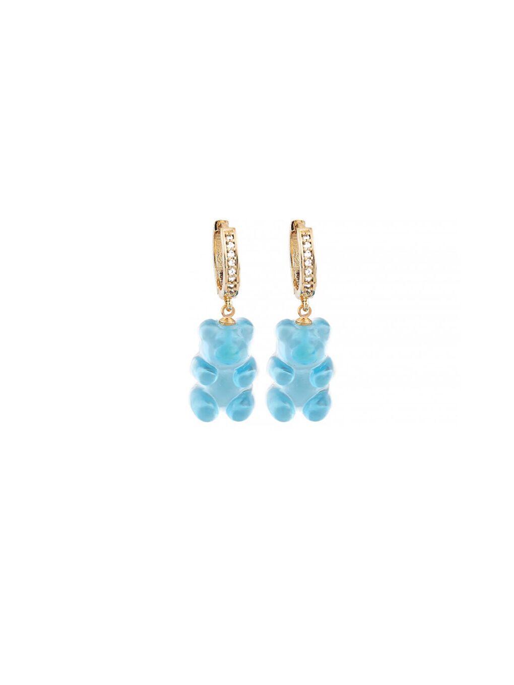 Mavi Jelibon Küpe Taşlı Sarı Halkalı