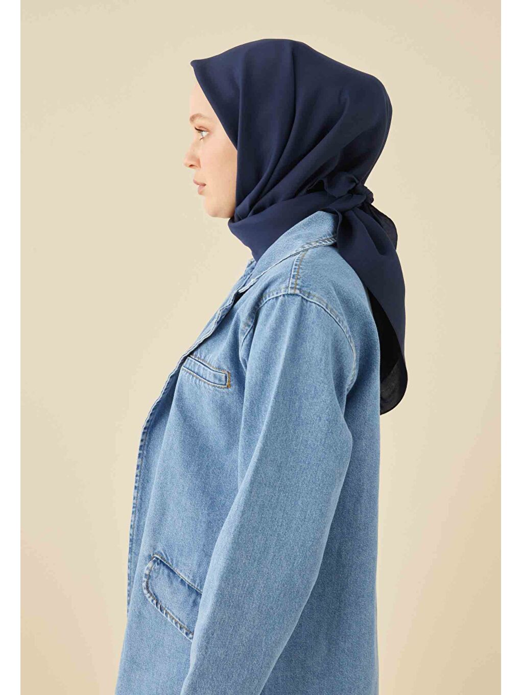 Mavi Pamuk İpek Eşarp Lacivert-1