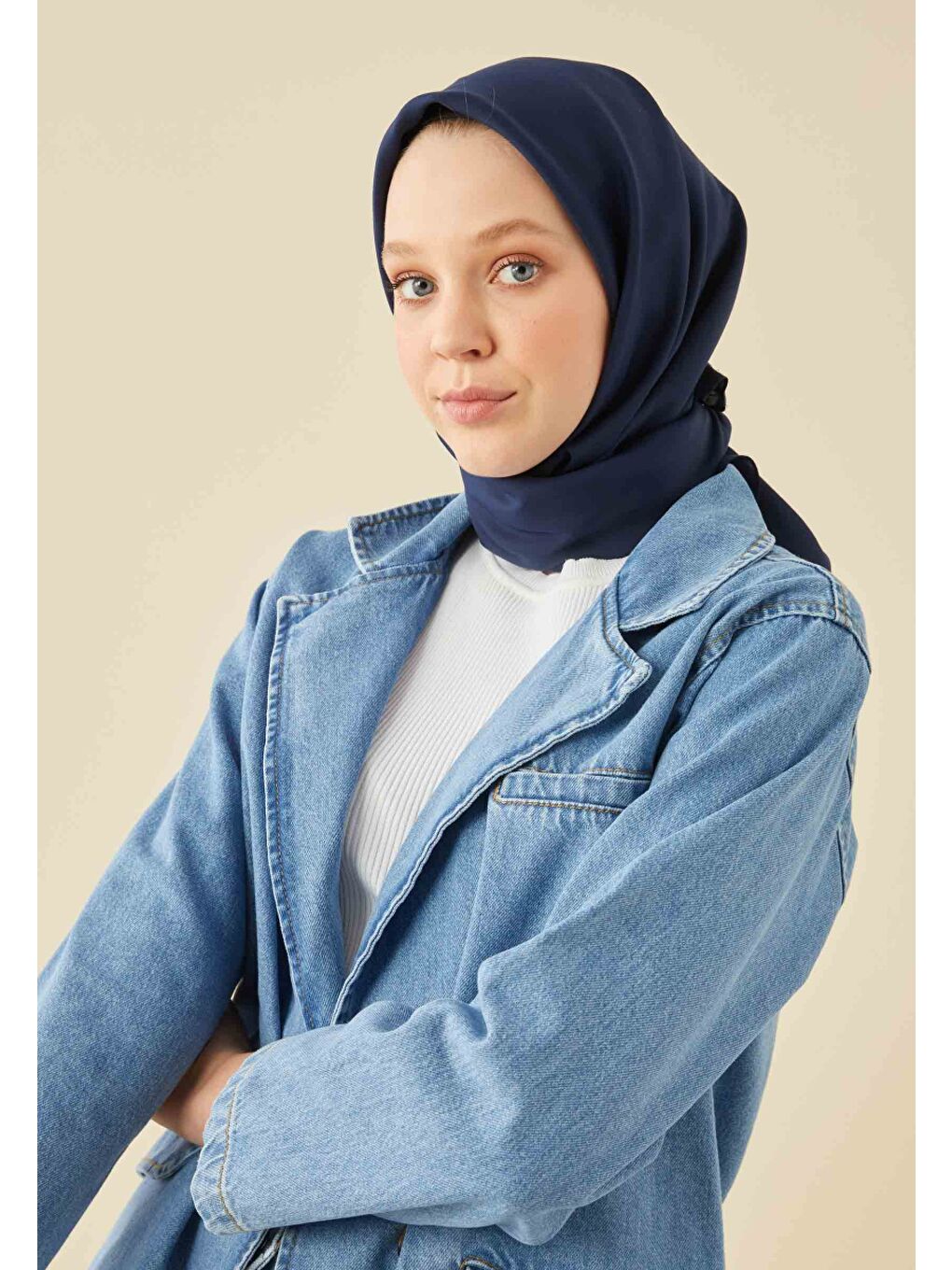 Mavi Pamuk İpek Eşarp Lacivert-2