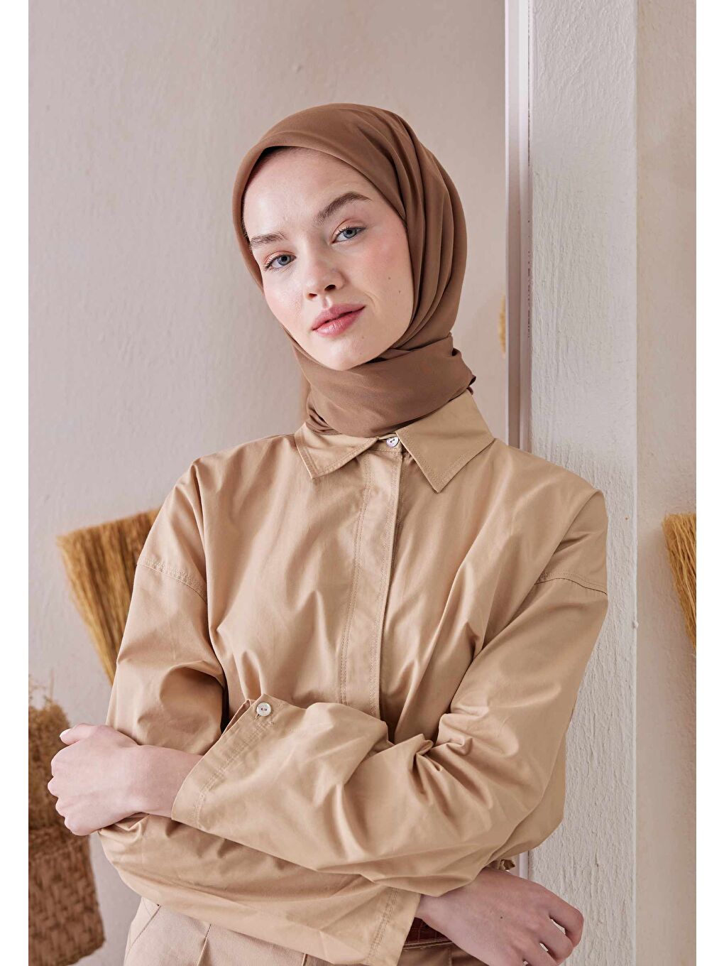 Kahverengi Pamuk İpek Eşarp Latte-1