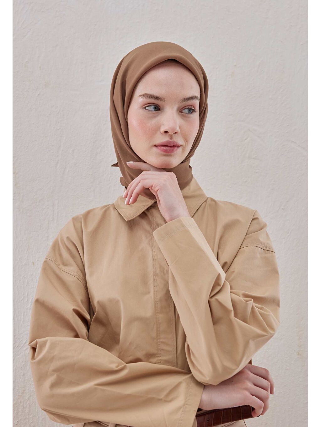 Kahverengi Pamuk İpek Eşarp Latte-2