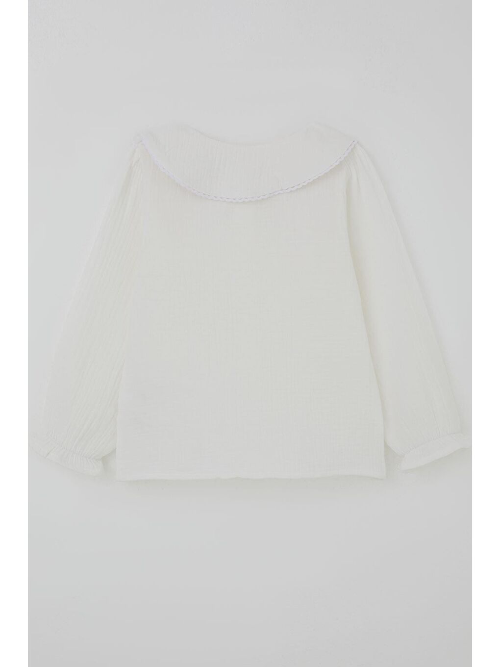 Kız Çocuk Gömlek Yaka Kısmı Çiçek Nakışlı Düğmeli Ekru (4-9 Yaş)-3