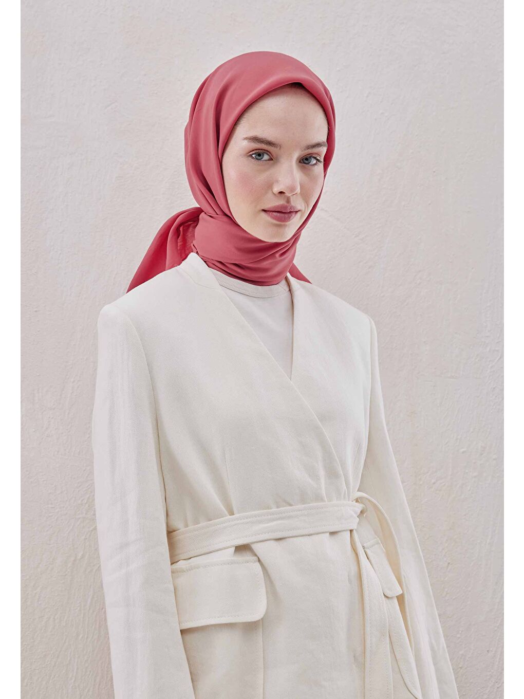 Pembe Pamuk İpek Eşarp Rose-2