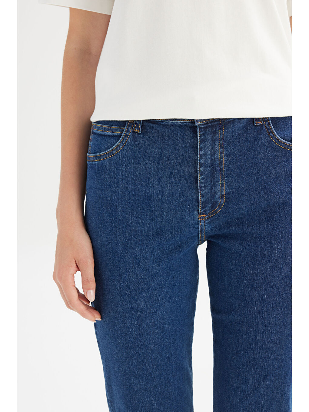 Flare Fit Geniş Paça Yüksek Bel Mavi Pamuklu Esnek Denim Jean Pantolon-3