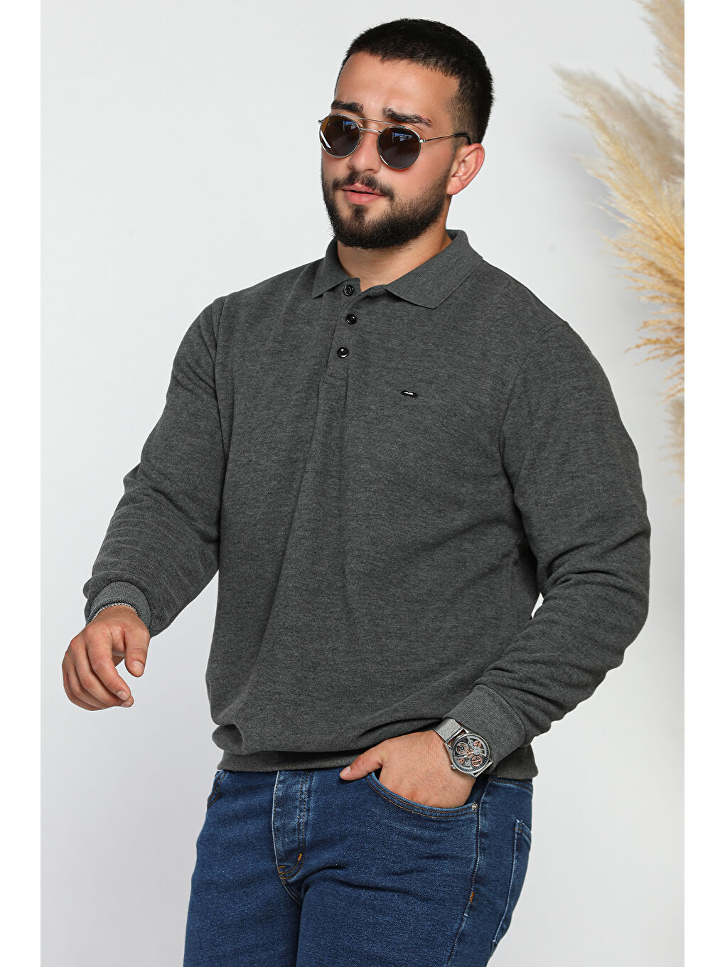 Mishar İtalia Antrasit Erkek Polo Yaka Selanik Sweatshirt