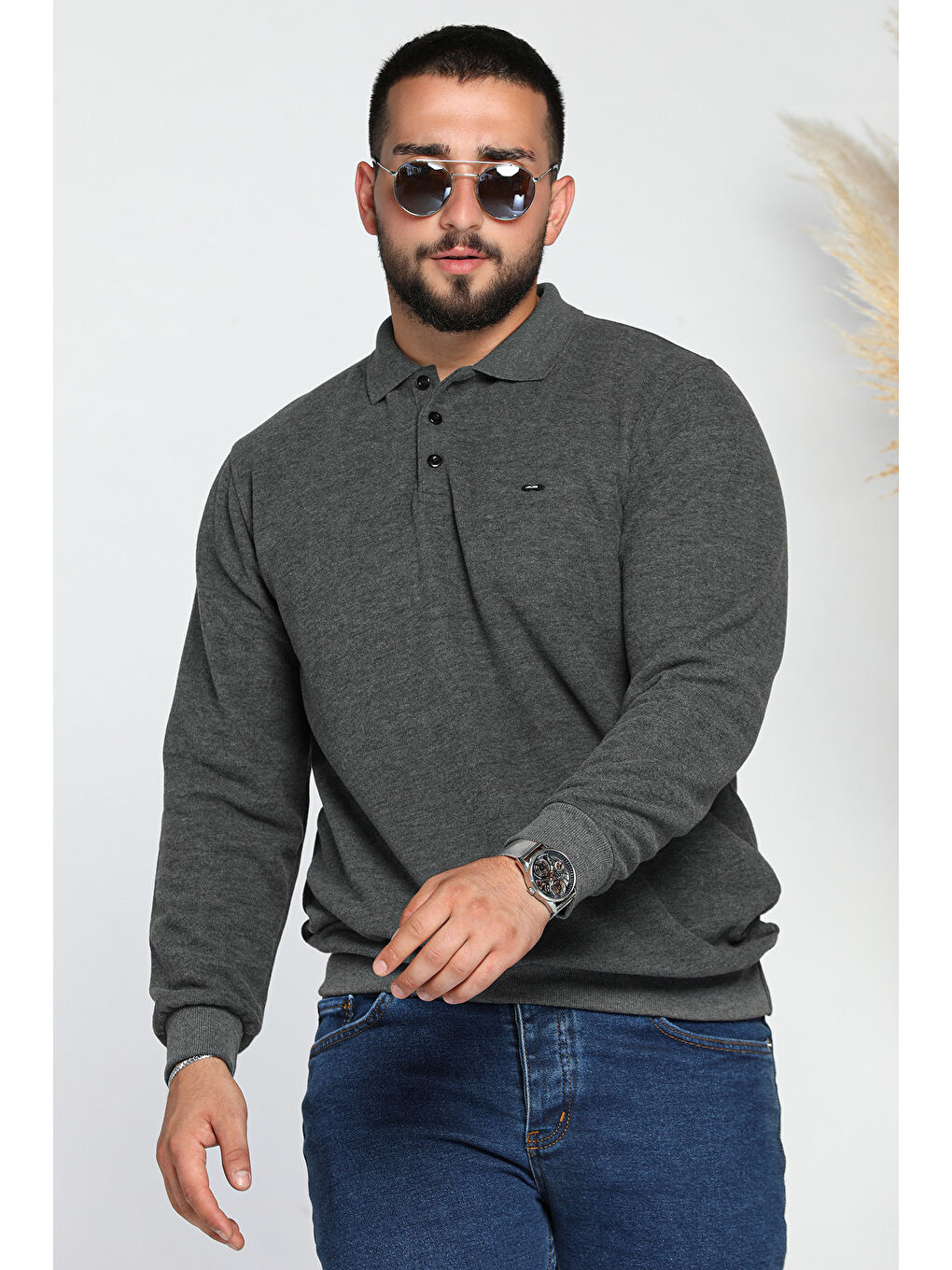 Mishar İtalia Antrasit Erkek Polo Yaka Selanik Sweatshirt - 1