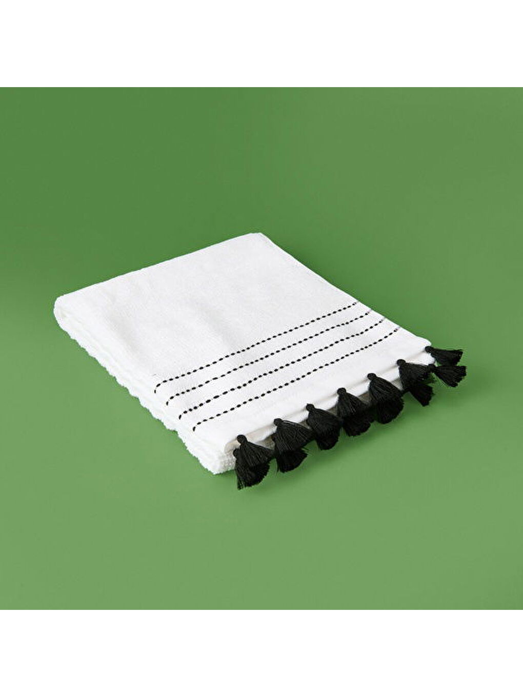 Soft Püsküllü Yüz Havlusu - Beyaz / Siyah - 50x90 cm-3