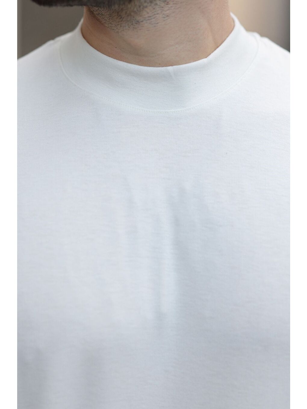 Ekru Bisiklet Yaka Basic Erkek T-Shirt E7113-2