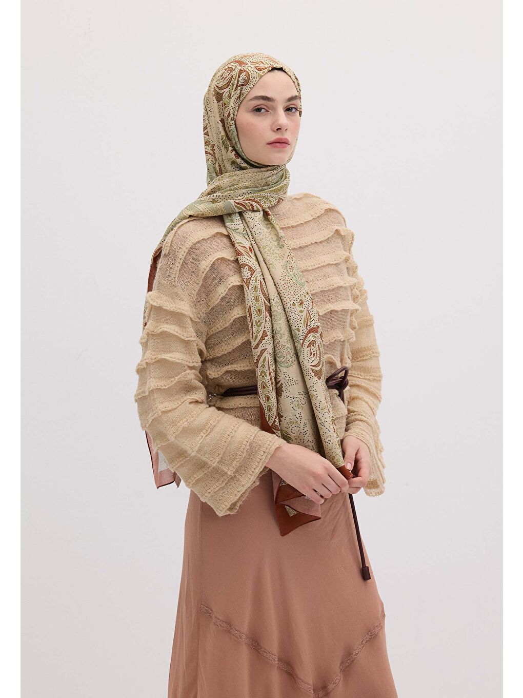 Kahverengi Elora Desen Şal Kiremit-4