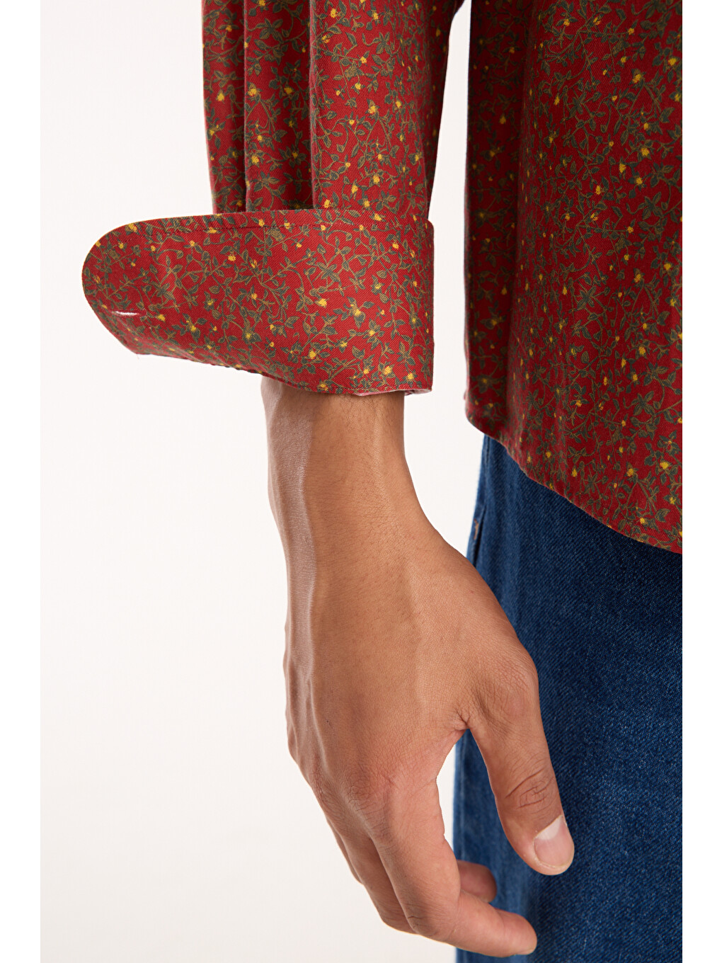 Rio Poplin Pamuklu Oversize Fit Kırmızı Klasik Yaka Erkek Baskılı Gömlek-4