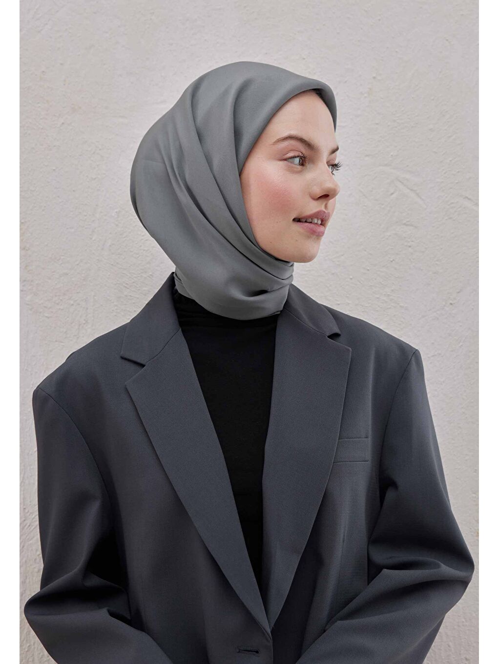 Pamuk İpek Eşarp Metalik Gri-3